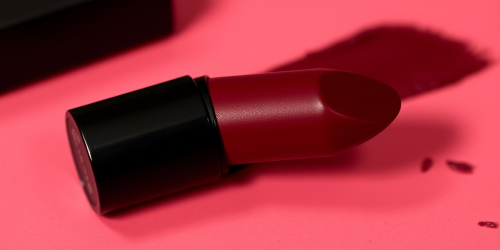 Matte burgundy lipstick "Velvet Noir" with long-lasting formula, rich pigmentation, and a smooth application, ideal for dramatic evening looks and special occasions