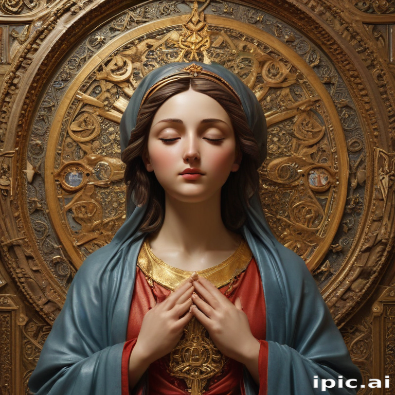 A Serene and Graceful Depiction of a Young Woman in Prayer.