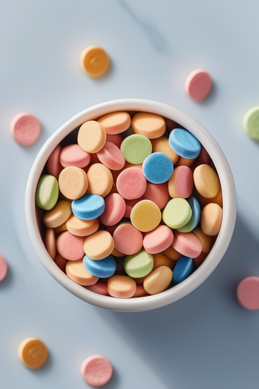 A Colorful Array Of Sweet Candy Discs In A White Bowl 