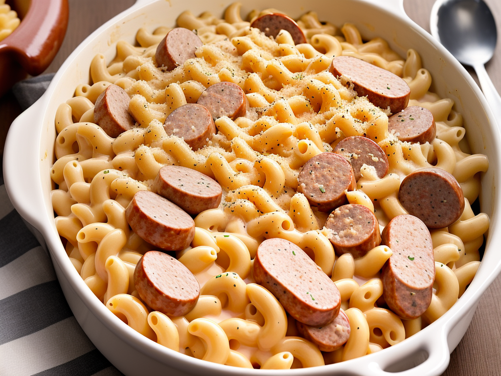 smoked sausage and mac and cheese