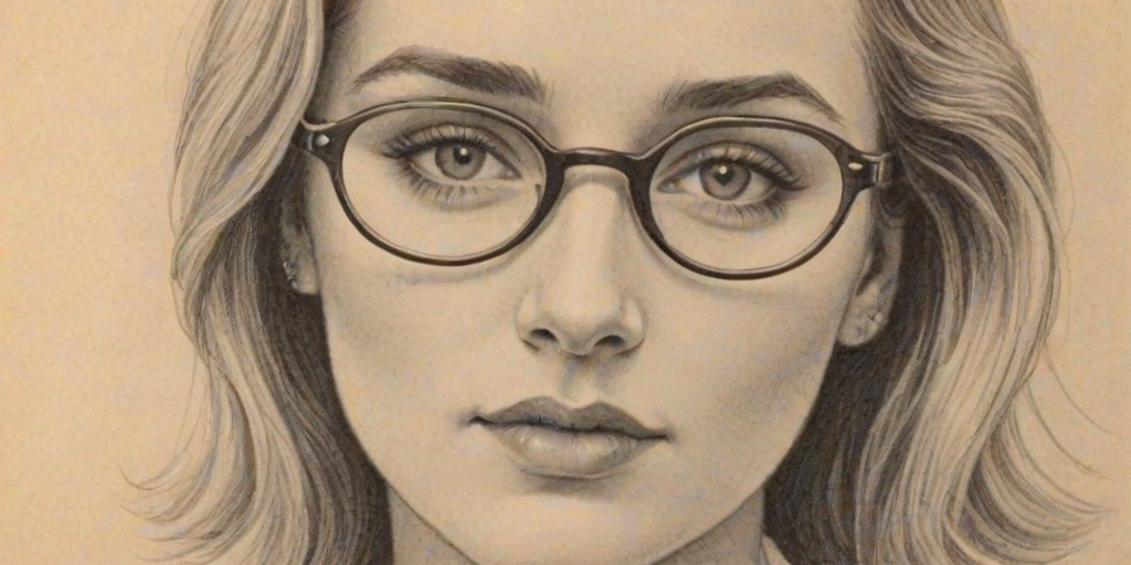 Pleasing Veronica Dunne, pencil sketch, portrait of Enchanting woman 1927s in glasses, hair style beatnik, outline, clear lines, fine lines, 8k