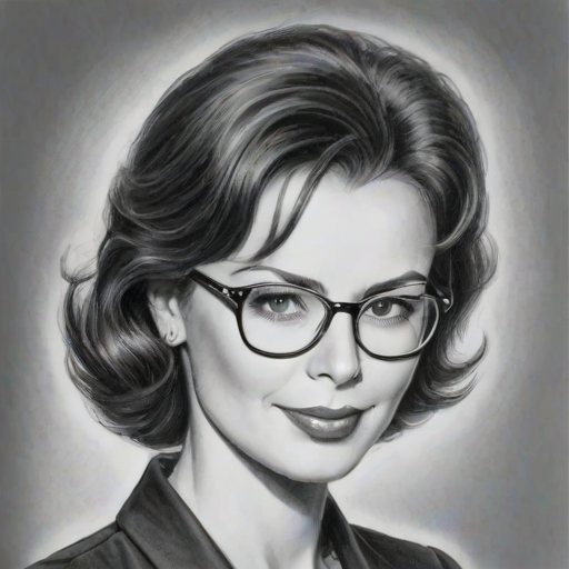 Alluring Catherine Bell, pencil sketch, portrait of Resplendent woman 1945s in glasses, hair style beatnik, outline, clear lines, fine lines, 8k