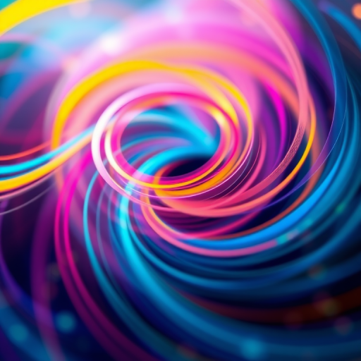 Generate a high-resolution abstract image with swirling colorful lines and gradients, using a Canon EOS R5, 50mm lens, aperture f/1.8, ISO 100, with a soft focus background and vibrant highlights.