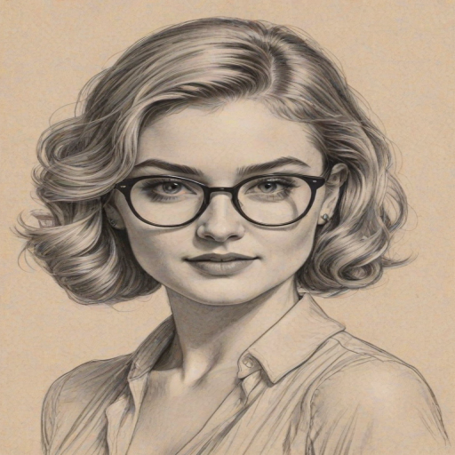 Radiant Skyler Samuels, pencil sketch, portrait of Resplendent woman 1931s in glasses, hair style beatnik, outline, clear lines, fine lines, 8k