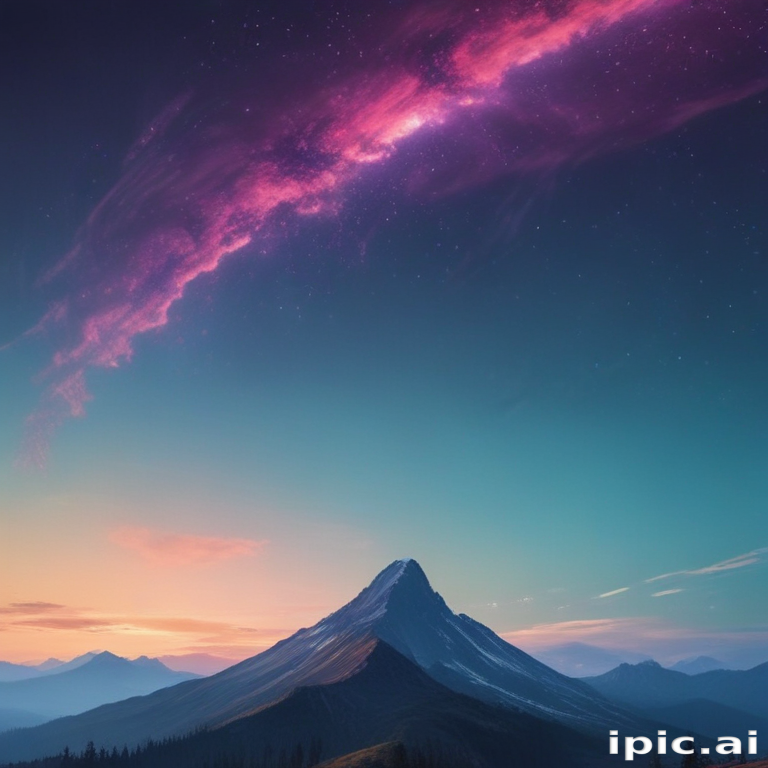 Majestic Mountain Under a Vibrant Cosmic Sky at Dusk