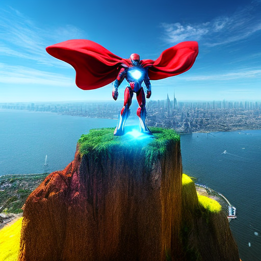 alien in superhero costume flying into the city in rage