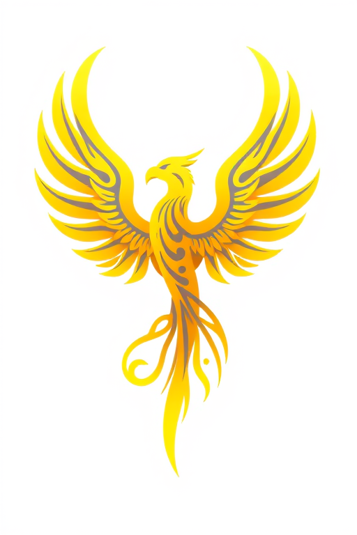Create a high-resolution image of a stylized gold phoenix logo with intricate wing designs, using a DSLR camera, 50mm lens, f/2.8 aperture, ISO 100, and soft diffused lighting in a centered view for enhanced clarity and detail.