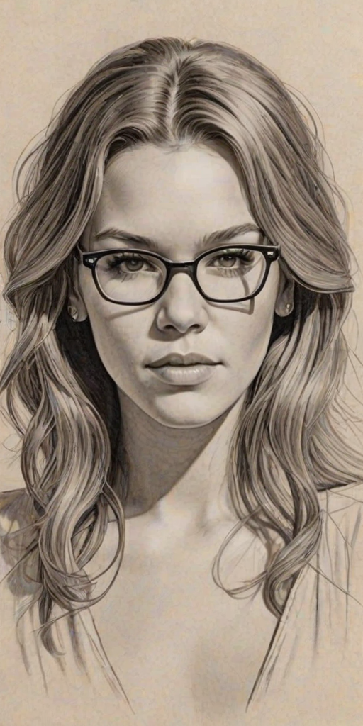 Radiant Joss Stone, pencil sketch, portrait of Enticing woman 1939s in glasses, hair style beatnik, outline, clear lines, fine lines, 8k