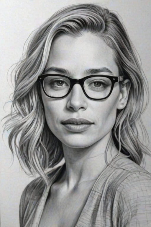 Splendid Piper Perabo, pencil sketch, portrait of Enchanting woman 1934s in glasses, hair style beatnik, outline, clear lines, fine lines, 8k