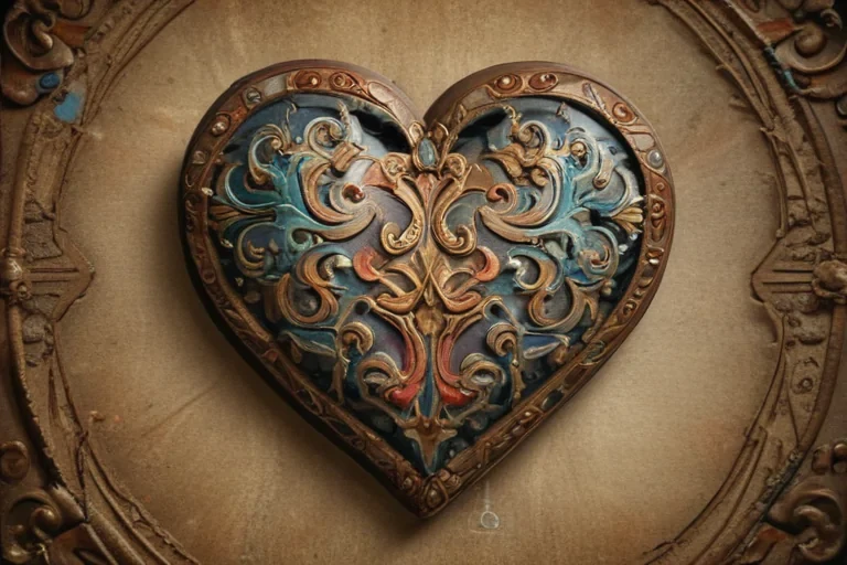 Intricately Carved Decorative Heart Design with Vibrant Colorful Patterns