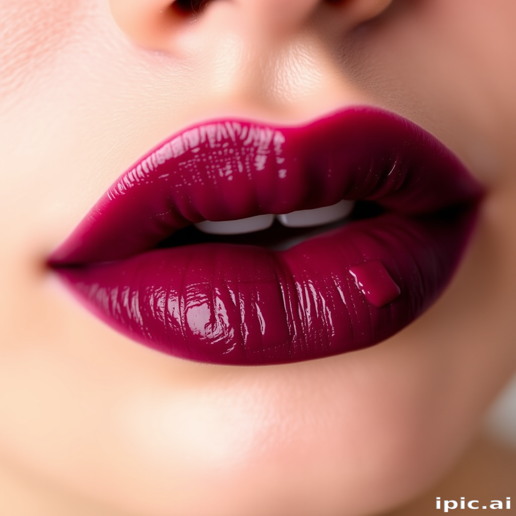 Luscious berry-stained lips with a rich, deep purple center fading to a softer mauve at the edges, giving a natural and effortless bitten look