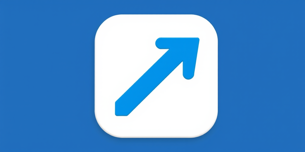 Regenerate a clean, high-resolution image of an icon featuring a blue and white diagonal arrow expanding outwards from a square, using a DSLR camera with a 50mm lens, f-stop 2.8, ISO 100, and shot from a top-down perspective with natural lighting.