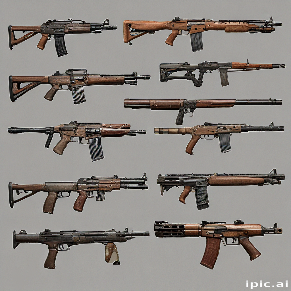 A Collection of Various Vintage and Modern Assault Rifles Displayed ...