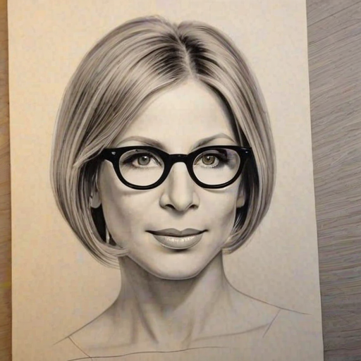 Lovely Barbra Streisand, pencil sketch, portrait of Radiant woman 1927s in glasses, hair style beatnik, outline, clear lines, fine lines, 8k
