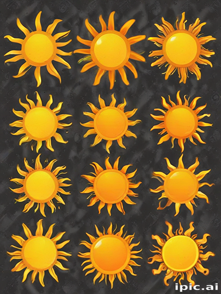 Various Artistic Representations of the Sun in Bright Yellow and Orange