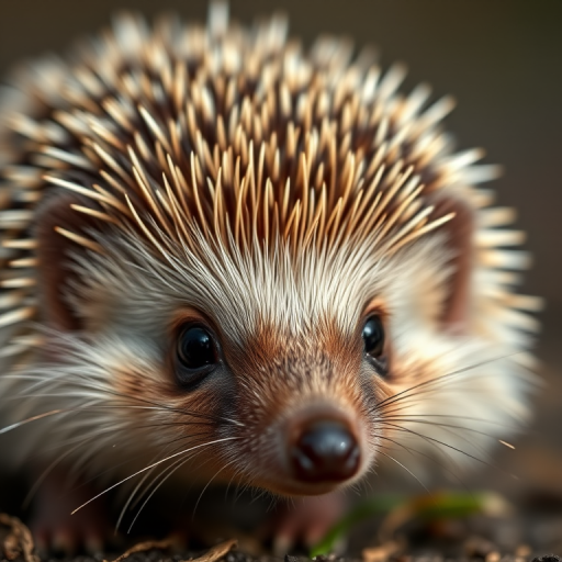 A highly detailed close-up of a hedgehog with intricate quills and lifelike textures, shot with a DSLR camera at f/2.8 aperture, ISO 100, 50mm lens, natural light, shallow depth of field for a blurred background to enhance subject focus.