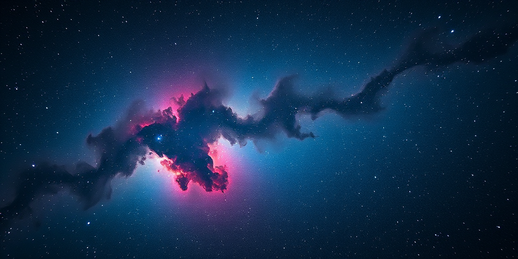 Capture a high-resolution deep space image of a nebula with vibrant blues and reds, using a DSLR camera with a 24mm f/2.8 lens, ISO 800, 30-second exposure, at a focal length of 24mm, set in a dark field for optimal star visibility.