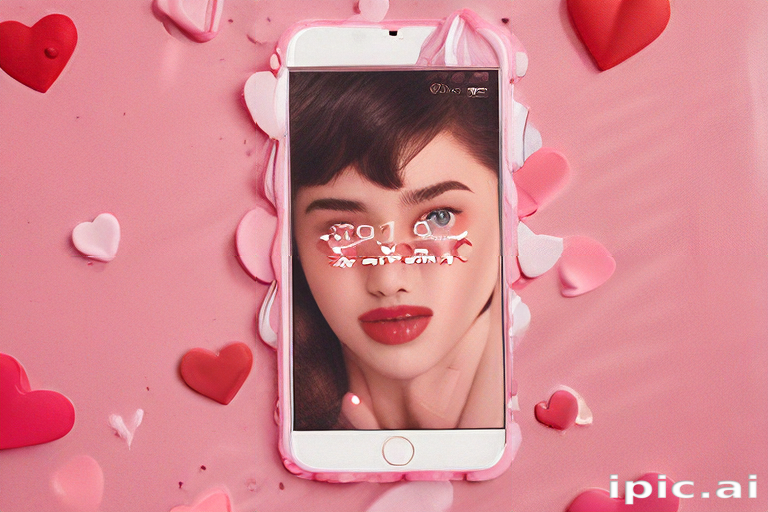 Stylish Smartphone Displaying Fashionable Makeup Trends Against a Heart ...