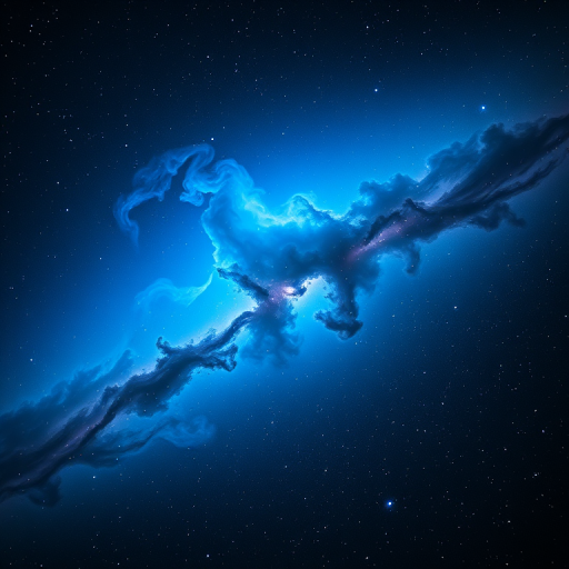 Create a high-resolution cosmic image of the nebula with vibrant blue hues and swirling clouds, captured with a Canon EOS R5, 24mm lens at f/2.8, ISO 800, and a 15-second exposure, using astrophotography techniques to enhance detail and clarity.