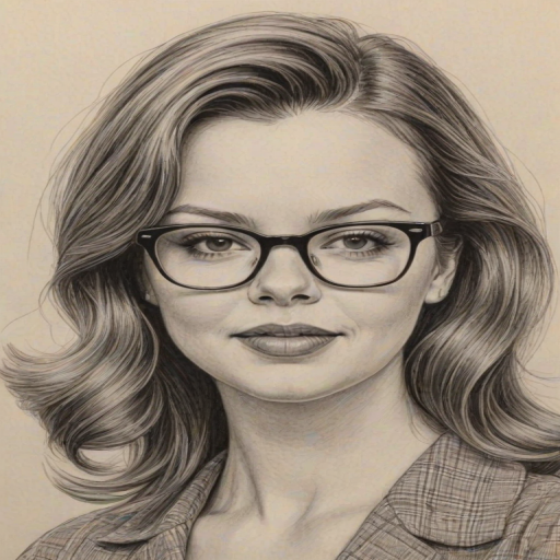 Fascinating Amber Tamblyn, pencil sketch, portrait of Enchanting woman 1959s in glasses, hair style beatnik, outline, clear lines, fine lines, 8k