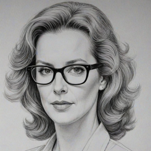 Pleasing Elizabeth Perkins, pencil sketch, portrait of Dazzling woman 1979s in glasses, hair style beatnik, outline, clear lines, fine lines, 8k