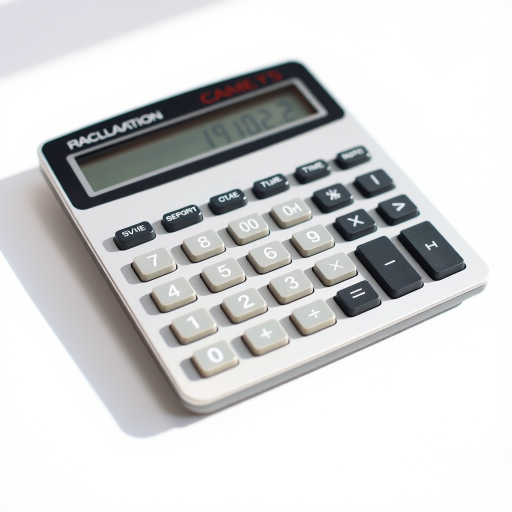 A high-resolution image of a modern calculator on a white background, taken with a DSLR camera at f/4 aperture, 24mm focal length, ISO 100, using natural lighting to enhance clarity and contrast.