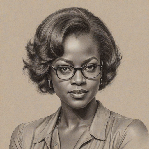 Splendid Viola Davis, pencil sketch, portrait of Pleasing woman 1938s in glasses, hair style beatnik, outline, clear lines, fine lines, 8k