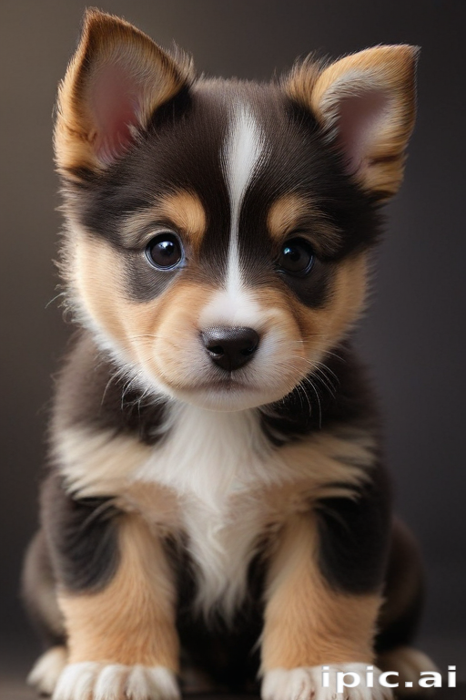 Adorable Corgi Puppy with Big Eyes and Fluffy Coat Looking Playful