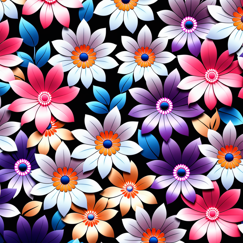 Vibrant Floral Pattern Featuring Colorful Flowers Against a Dark Background