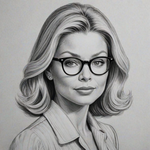 Lovely Kelly Ripa, pencil sketch, portrait of Pleasing woman 1946s in glasses, hair style beatnik, outline, clear lines, fine lines, 8k