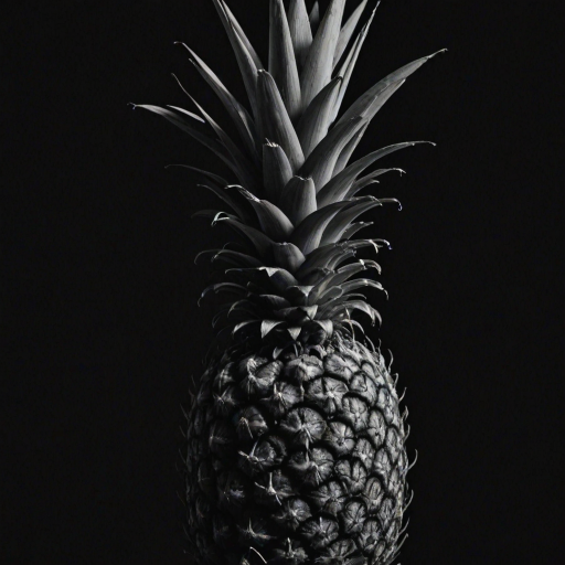a black and white image of a pineapple against a dark background