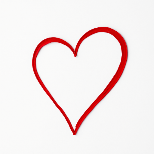 Create an image of a stylized heart shape with a red and white color scheme, captured using a DSLR camera at f/2.8 aperture, ISO 100, and a 50mm lens, in a top-down view with soft natural lighting for enhanced detail and vibrancy.
