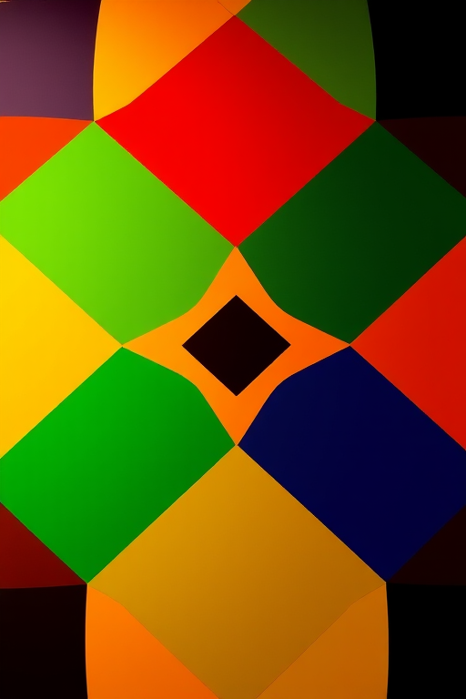 Create a high-resolution image of an abstract geometric pattern featuring interlocking shapes in bold colors, use a DSLR camera with a 50mm lens, aperture f/1.8, ISO 100, and a low angle view to emphasize depth and vibrancy.