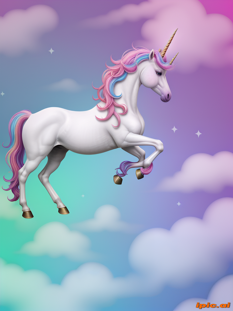 A Majestic Unicorn Leaping Through a Dreamy Colorful Cloudy Sky