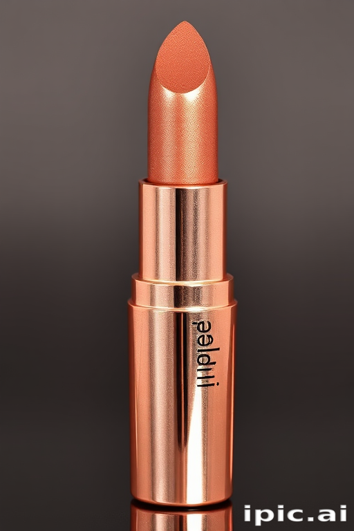 Metallic rose gold lipstick titled "Gilded Petal" with a creamy formula, offering intense pigmentation and a luxurious sheen for a glamorous look