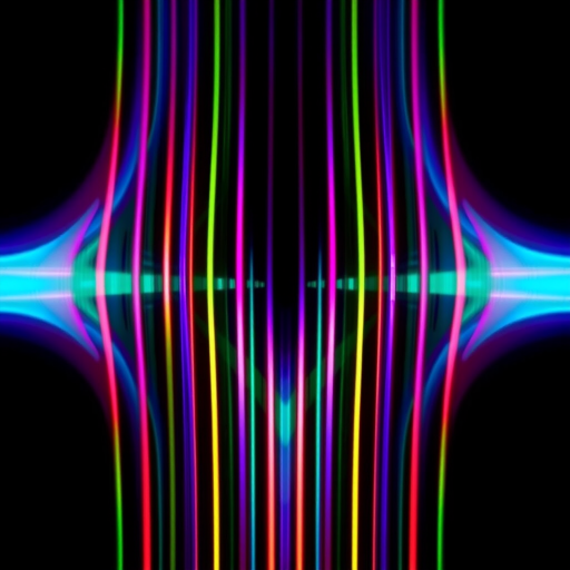 Generate an abstract pattern of vertical colorful lines on a dark background, with vivid hues like blue, pink, orange, and green, using a high-resolution digital camera with a 50mm lens at f/1.8, ISO 100, at a slight angle for depth, in vibrant color mode.