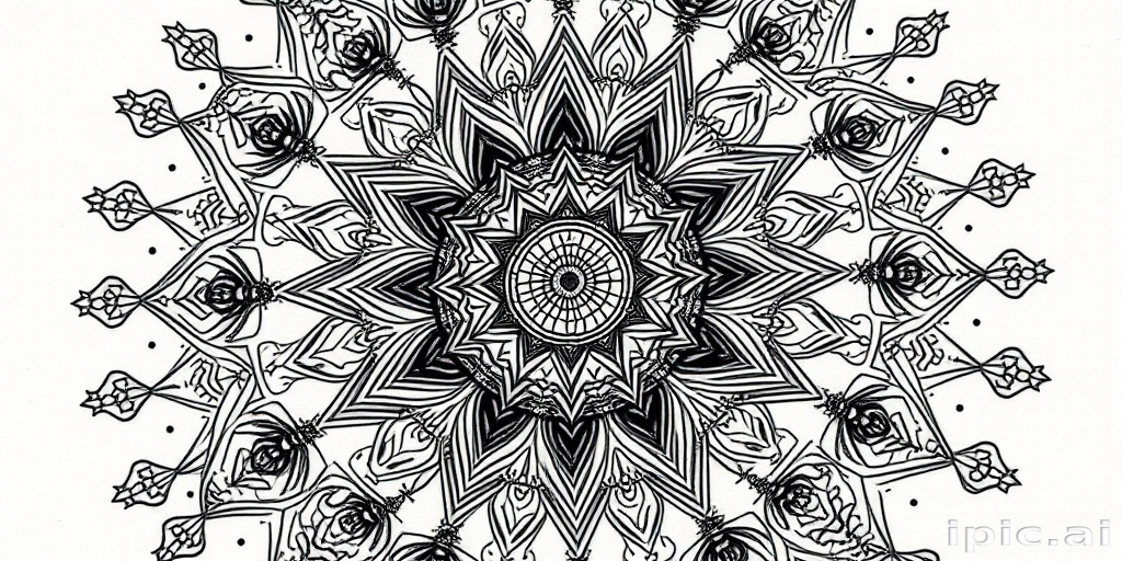 Intricate blackwork mandala tattoo called "Cosmic Geometry" with precise linework forming intricate patterns radiating outward, incorporating sacred symbols and dotwork shading for depth