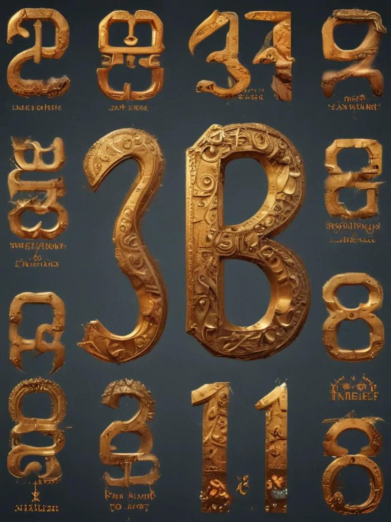 Intricate Golden Numerals and Letters Forming a Unique Artistic Composition