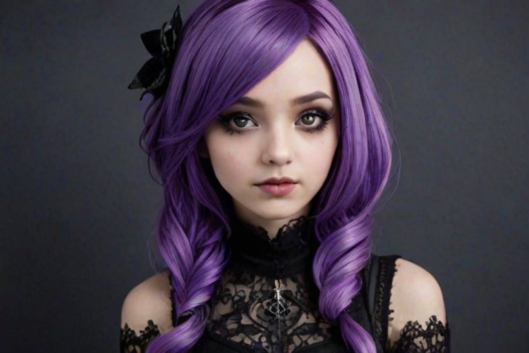 paperlarva, 1girl, purple hair, gothic,