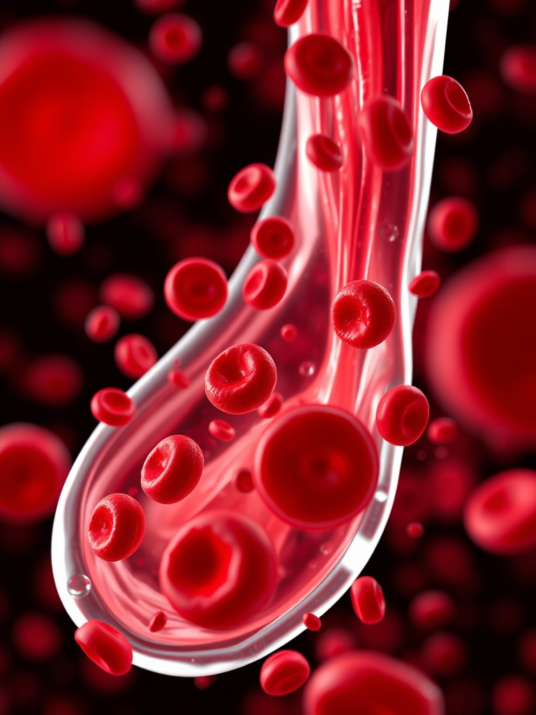 a highly detailed, close-up view of red blood cells flowing through a blood vessel, 50mm lens, f/2.8 aperture, ISO 200, 1/100s shutter speed, macro photographic style, high-resolution digital camera settings for enhanced clarity and depth