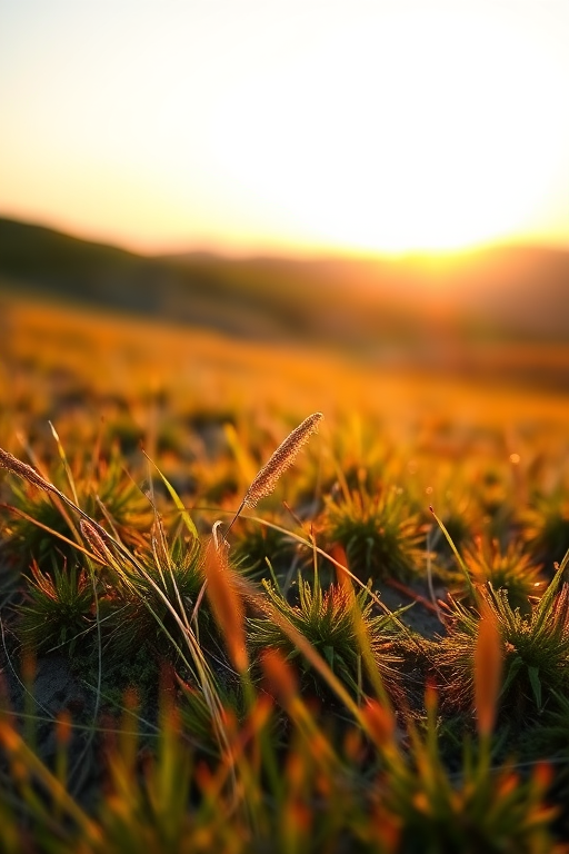 A close-up shot of a serene landscape during golden hour with soft lighting, f/2.8 aperture, ISO 100, 35mm lens, DSLR camera, focusing on vibrant colors and smooth textures.