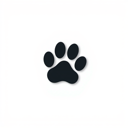 Create a logo design featuring a stylized animal paw print centered in a solid circular background, high contrast colors, with a soft shadow effect, captured using a DSLR camera at f/2.8, ISO 100, with a 50mm lens, in a minimalist style, top-down view.