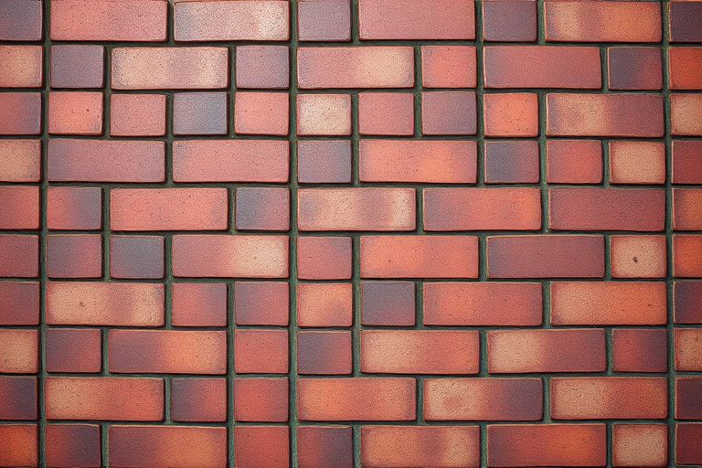 Create a high-resolution image of a textured brick floor with various shades of red and brown, captured using a DSLR camera at f/8 aperture, ISO 100, with a 50mm lens, in a top-down view, using natural lighting for enhanced contrast and details.