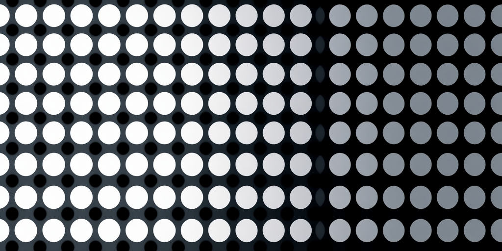 Generate a high-resolution image of a pattern featuring evenly spaced black and white dots, with a gradient effect from small to large, captured using a DSLR camera at f/8 aperture, ISO 100, 1/60 shutter speed, top-down view, utilizing macro lens for enhanced detail.