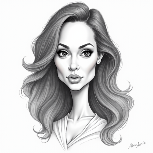 kamala harris caricature. A pencil-drawn caricature of the actress Angelina Jolie