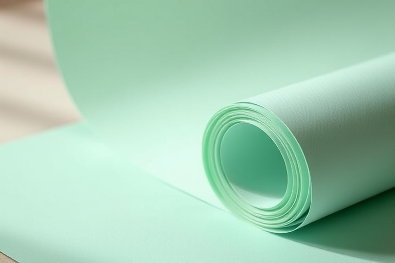 Create a high-resolution image of a soft, mint green roll of paper with a smooth texture, captured with a Canon EOS R5 at f/2.8, ISO 100, 50mm lens, with a shallow depth of field and soft natural lighting for an appealing and crisp look.
