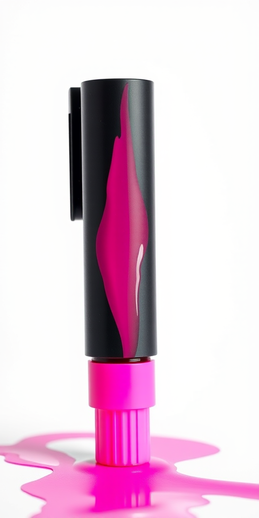 Create a high-resolution image of a pink highlighter marker with a vibrant ink flow, using a Canon EOS 5D Mark IV camera, 50mm lens, f/2.8 aperture, 1/250s shutter speed, and ISO 100, in a well-lit studio setting with a white background for contrast.