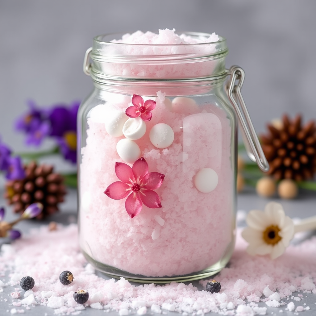 Image of a jar filled with aromatic bath salts