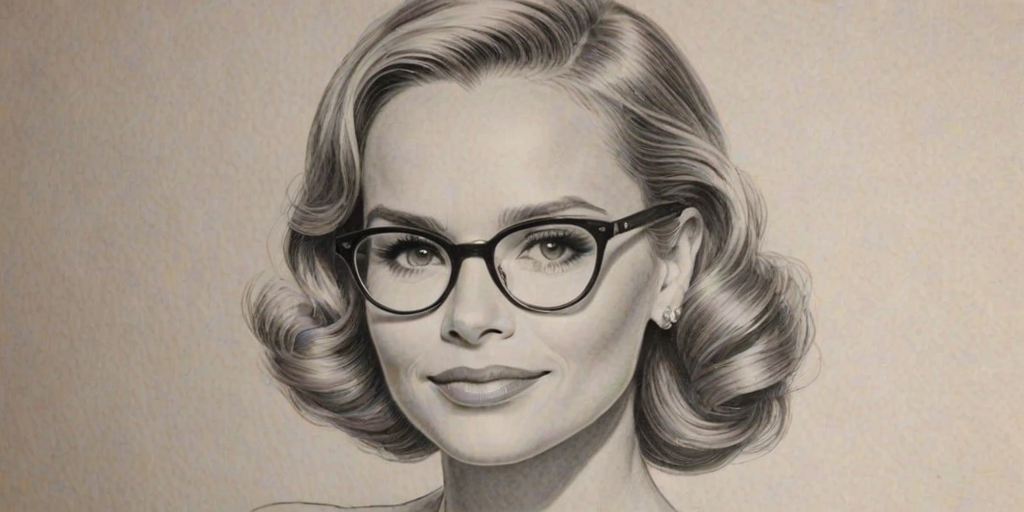 Pleasing Kristen Chenoweth, pencil sketch, portrait of Enchanting woman 1946s in glasses, hair style beatnik, outline, clear lines, fine lines, 8k