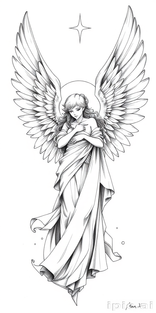 black and white angel drawings